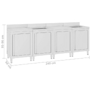 Vidaxl évier de cuisine commercial 240x60x96 cm acier inoxydable 3058272_4