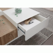 Table basse PIXBO - Laquée blanc mat et décor chêne - 2 tiroirs - Design original_4