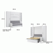 Composition lit escamotable blanc mat Sofa Automatica - canapé microfibre gris avec 2 colonnes et rangement intégré_4