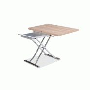 Table basse relevable extensible Trendy en mélaminé chêne clair - Pied chromé - Dimensions 110 x 70/140 cm_4