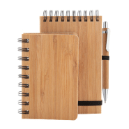 Carnet de notes à spirales en bambou - 80 feuilles lignées et stylo en bambou - Encre bleue_4