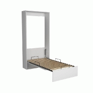 Armoire lit escamotable ultra plate Dynamo - Blanc mat et brillant - Sommier à lattes 90x200 cm_4