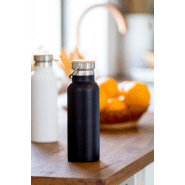 Thermos en inox à double paroi - Couvercle bambou et accroche métal - 500 ml - Couleur noire_4