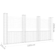 Vidaxl panier de gabion en forme de u avec 4 poteaux fer 380x20x200 cm 151291_4