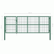 Vidaxl portail de clôture de jardin avec poteaux 350x120 cm acier vert 142570_4
