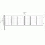 Vidaxl porte de jardin acier galvanisé 415x150 cm argenté 144299_4