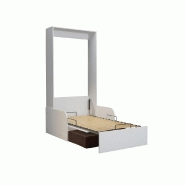 Armoire lit escamotable Dynamo Sofa - Canapé accoudoirs blanc, tissu marron - Couchage 90x200 cm_4