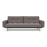 Canapé convertible Splitback Stem avec accoudoirs - Pieds obus chêne naturel - Tissu Mixed Dance Grey - Couchage 115x210 cm_4