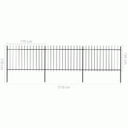 Vidaxl clôture de jardin avec dessus en lance acier 5,1 x 1,2 m noir 277622_4
