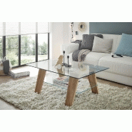 Table basse rectangulaire Lucey - Plateau en verre et structure en chêne naturel - 100 x 65 cm_4