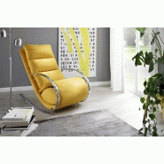 Fauteuil relax Yanis en tissu jaune avec pouf indépendant - Structure métal et design chic_4
