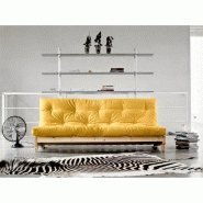 Banquette convertible FRESH - Pin massif - Coloris jaune - Couchage 140x200 cm - Matelas futon capitonné_4