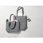 Sac shopping RPET - feutre avec longues poignées et soufflet au fond - couleur gris_4