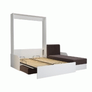 Lit escamotable Dynamo Sofa - canapé angle méridienne réversible avec accoudoirs - blanc et tissu marron - 140x200 cm_4