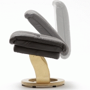 Fauteuil relax CLAIRAC - assise en cuir marron, pied en bois naturel avec repose-pied, inclinable et pivotant 360°_4