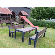 Banc public - MUNICH - Hauteur d'assise 45 cm - Plastique recyclé, piétement monobloc, coloris noir et marron_4