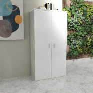 Armoire haute 197 cm avec portes battantes - Mobel Linea - 80, Blanc pastel_4