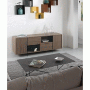 Buffet/Meuble TV design MADY 180cm - Noyer, portes coulissantes et piétement en verre trempé_4