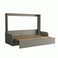 Armoire-lit escamotable VERTIGO SOFA - canapé tissu gris avec accoudoirs mélaminés - couchage 160x200 cm_4