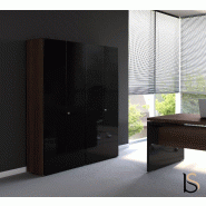 Armoire haute avec portes battantes Mito - MDD - Noir brillant, Sycomore clair_4