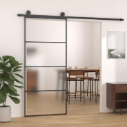 Vidaxl porte coulissante verre esg dépoli et aluminium 90x205 cm noir 151659_4