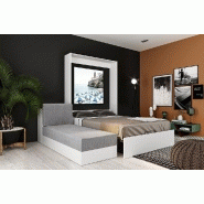 Lit escamotable Dynamo Sofa - Canapé angle méridienne réversible - Blanc mat et tissu gris - 140x200 cm_4