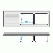 Plonge Inox 2 bacs avec passage lave-vaisselle - P 700 - GGM -_4