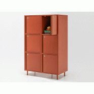 Meuble vestiaires 6 ou 8 cases - MDD - A clé, 2 x 3 cases, Rouge mat, Petits pieds avec vérins_4