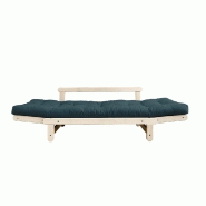 Banquette méridienne futon BEAT - pin naturel, tissu bleu pétrole - couchage 75x200 cm_4