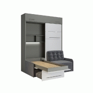 Duo Sofa - Armoire lit escamotable avec canapé gris - 2 x 90/200 - Structure grise et façade blanche_4