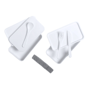 Lunch box antibactérien en plastique - 2 compartiments de 700 ml avec set de couverts et sangle élastique_4