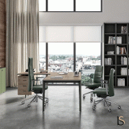Bureau Manager avec caisson X5 - Officity. - Blanc, Orme, 200 x 170 cm_0