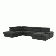 Canapé d'angle convertible panoramique gauche Panama - tissu gris anthracite avec méridienne coffre et lit gigogne 140x200 cm_4