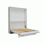 Lit escamotable LOFT blanc - façade gris béton - couchage 160 x 200 cm - design moderne et gain de place_4