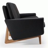 Canapé 3 places design scandinave EGSMARK - piétement en chêne - cuir noir - rembourrage NOSAG 40kg/m3_4
