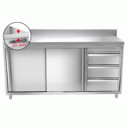 Meuble bas inox adossé P 700 mm avec portes et tiroirs - 1600, A gauche_4
