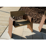 Banc public en bois de pin traité - Alp UM352 - Piètement acier galvanisé finition corten_4