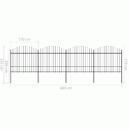 Vidaxl clôture de jardin à dessus en lance acier (1,5-1,75)x6,8 m noir 277742_4