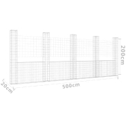 Vidaxl panier de gabion en forme de u avec 5 poteaux fer 500x20x200 cm 151292_4