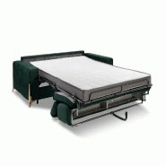 Canapé convertible express ODACIO - sommier à lattes 140x197 cm - têtières réglables - matelas 16 cm - pieds dorés - velours vert_4