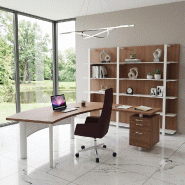 Bureau d'angle X time Next avec retour et caisson - Quadrifoglio. - 217, Blanc, Noyer canaletto, Droite, 2 tiroirs_4
