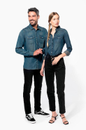 Chemise de travail denim manches longues - Réf : K519 - Kariban - 100% coton - Aspect vieilli unique_4