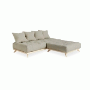 Canapé convertible futon Senza - Pin naturel, tissu lin, couchage 90 x 200 cm - Design minimaliste et modulable_4