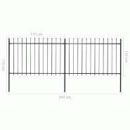 Vidaxl clôture de jardin avec dessus en lance acier 3,4x1,2 m noir 277621_4