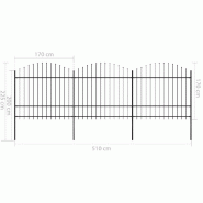 Vidaxl clôture de jardin à dessus en lance acier (1,5-1,75)x5,1 m noir 277741_4