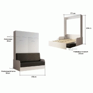 Armoire lit escamotable Dynamo Sofa - accoudoirs, façade blanc brillant et canapé marron - couchage 160x200 cm_4