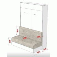 Armoire lit escamotable Dynamo Sofa - Canapé intégré blanc mat et microfibre gris - Couchage 140 x 200 cm_4