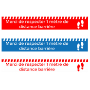 Bande Signalétique Vinyle 15x100 - Merci de Respecter Distances Barrières + Pas - Texte Rouge Fond Blanc - Antidérapante Réf.494032_4