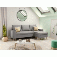 Canapé d'angle réversible convertible ARKO - tissu gris clair avec coffre de rangement et coussins d'appoint_4