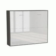 Lit escamotable STRADA-V2 - Structure gris mat, façade blanc brillant avec surmeuble - Couchage 140x200 cm_4